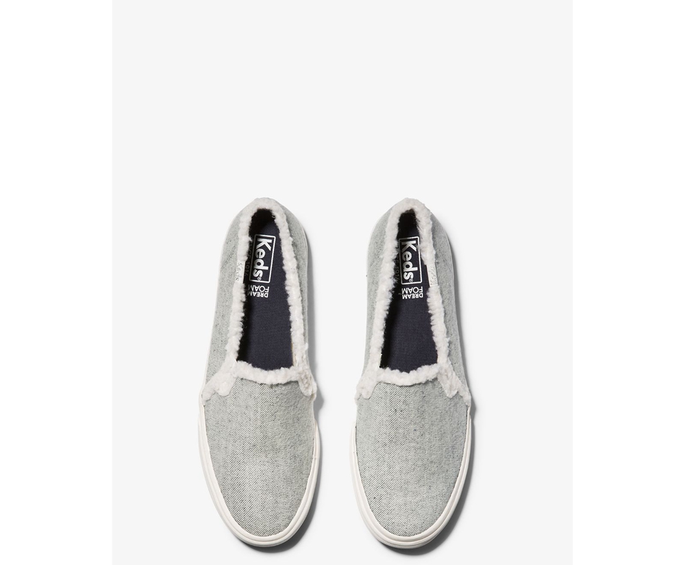 Keds Slip Ons Damen Grau - Double Decker Brushed Denim Faux Shearling - WXG-769310